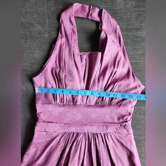 Nicole Miller Purple Silk Halter Deep V-neck Cowl Back Bubble Hem Dress/US 6 - Picture 9 of 16